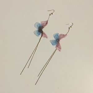 New Nyunyu long dangling pink and blue butterfly earrings